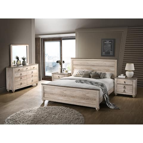 Roundhill Furniture Imerland Contemporary White Wash Finish 5-Piece Bedroom Set, Queen