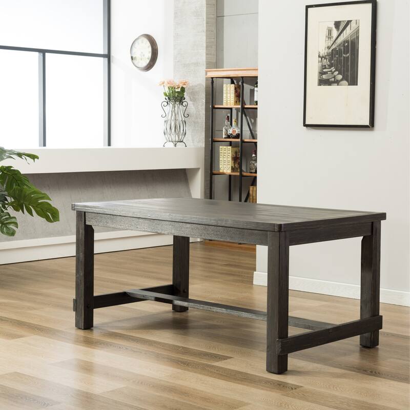 Roundhill Furniture Lotusville Antique Black Finish Rectangular Wood Dining Table - Black