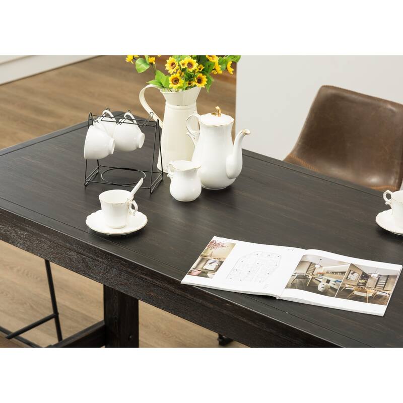 Roundhill Furniture Lotusville Antique Black Rectangular Wood Counter Height Dining Table