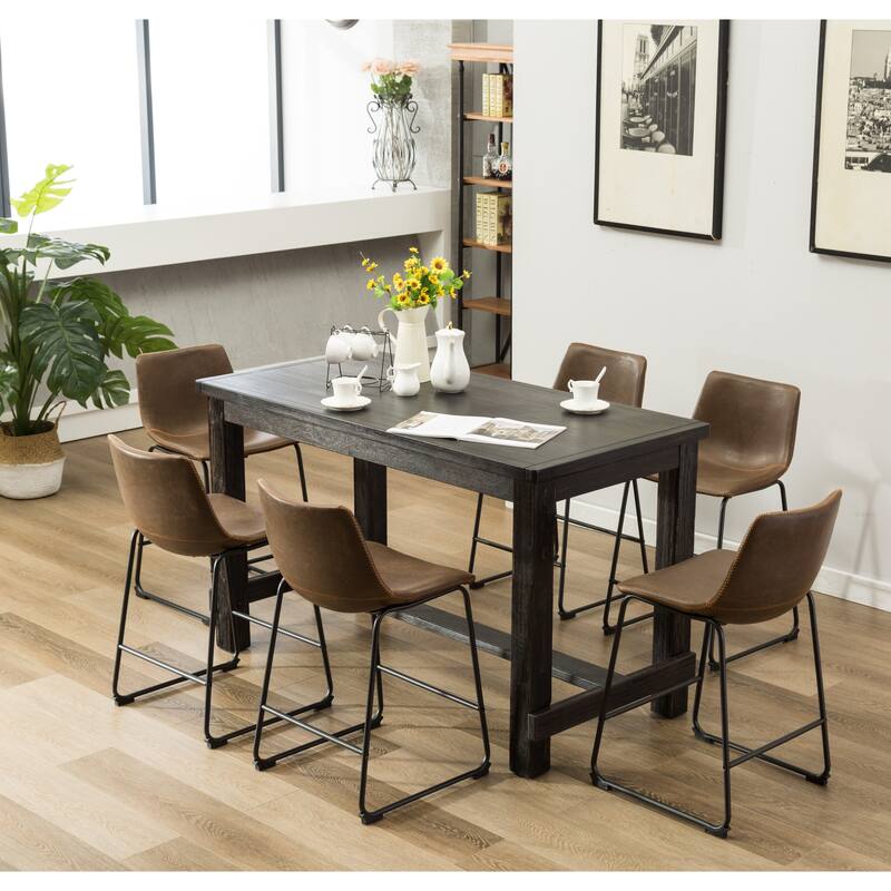 Roundhill Furniture Lotusville Antique Black Rectangular Wood Counter Height Dining Table