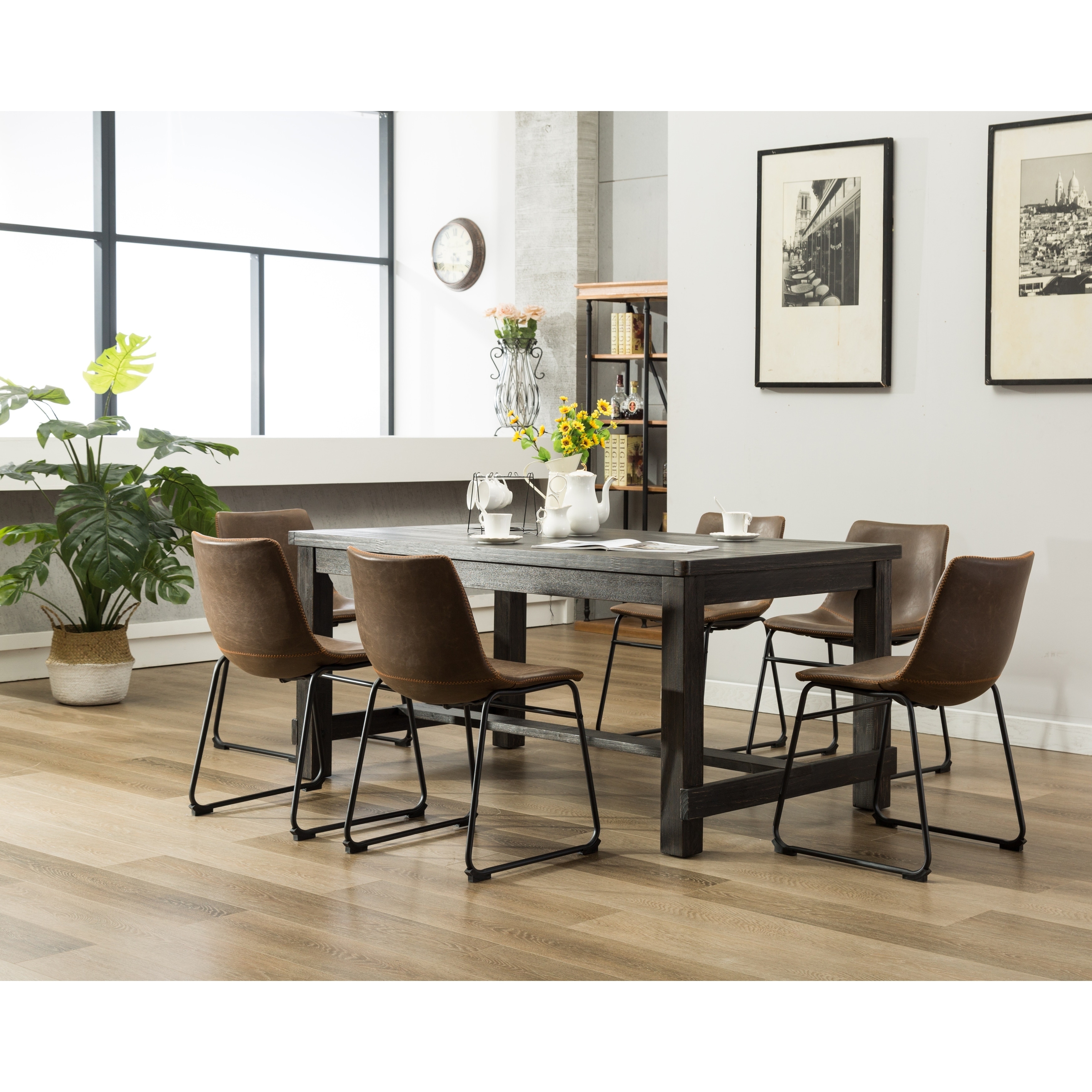 Lotusville 7 Pc Antique Black Dining Table W Faux Leather Chairs On Sale Overstock 19758685