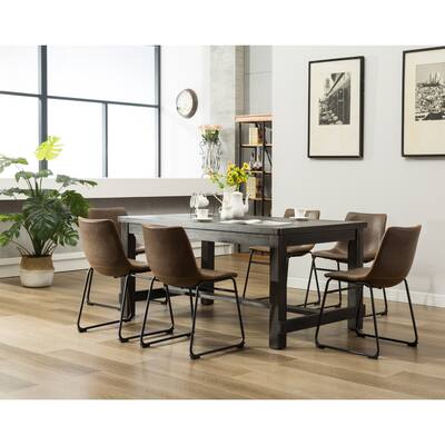 Roundhill Furniture Lotusville 7-piece Black Dining Table and Faux Leather Chairs Set