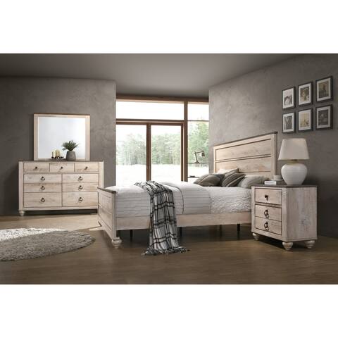 Roundhill Furniture Imerland Contemporary White Wash Finish 4-Piece Bedroom Set, King