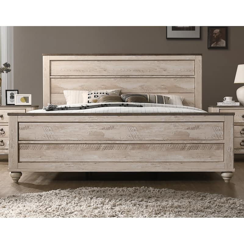Roundhill Furniture Imerland Contemporary White Wash Finish 4-Piece Bedroom Set, King