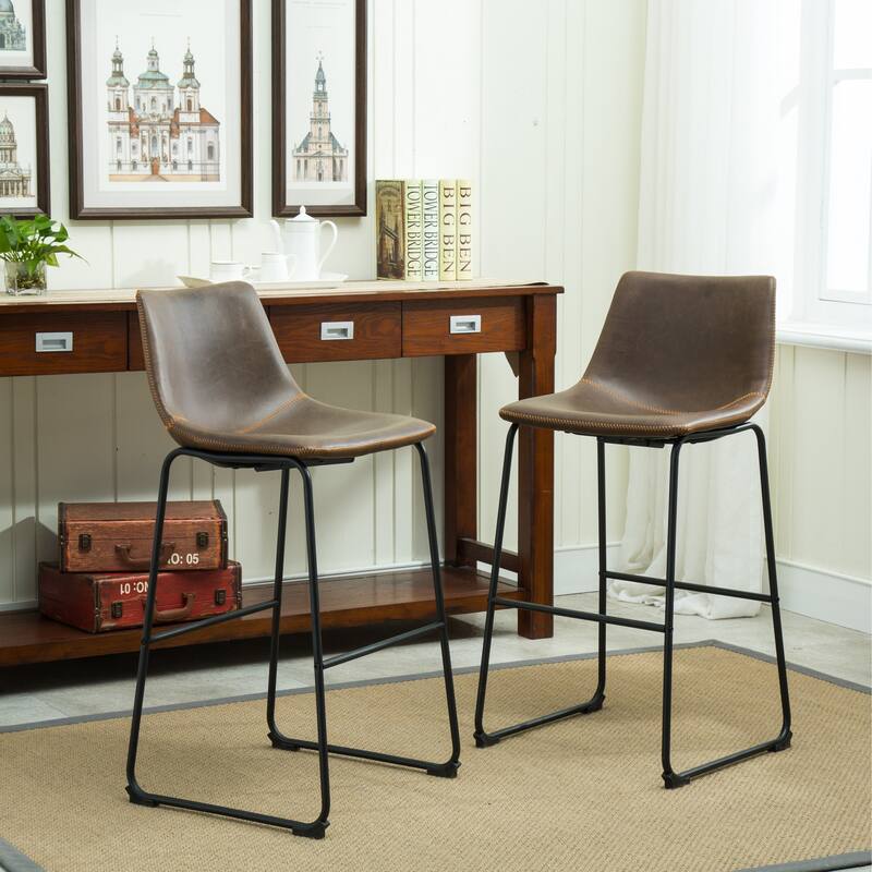 Roundhill Furniture Lotusville 7-PC Antique Black Wood Table with Faux Leather Barstools