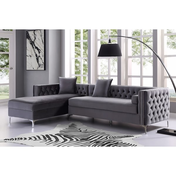 115 Dante Velvet On Tufted Chaise Sectional Sofa 115 Dante Velvet On Tufted Chaise Sectional Sofa