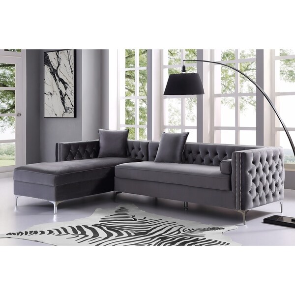 Dante 115 Velvet Chaise Sectional Sofa On Tufted