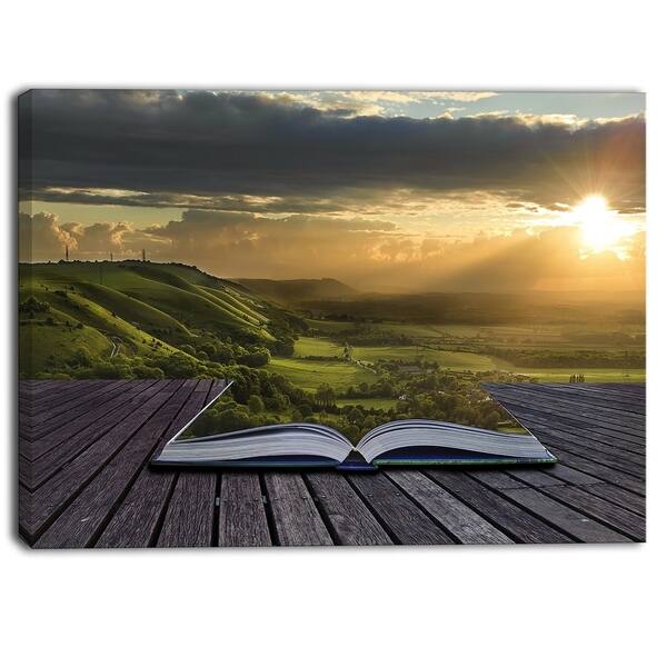 Designart - Open Book to Green Valley Digital Art- Landscape Canvas ...