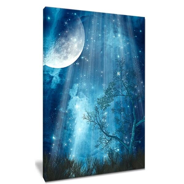 Big Moon in Blue Forest - Landscape Art Canvas Print - Overstock - 19764072