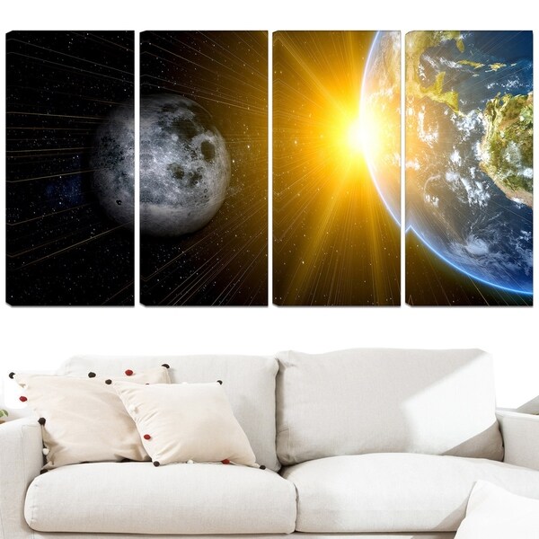 Design Art 'Sun Moon and Earth' 48 x 28-inch 4-panel Our Worlds