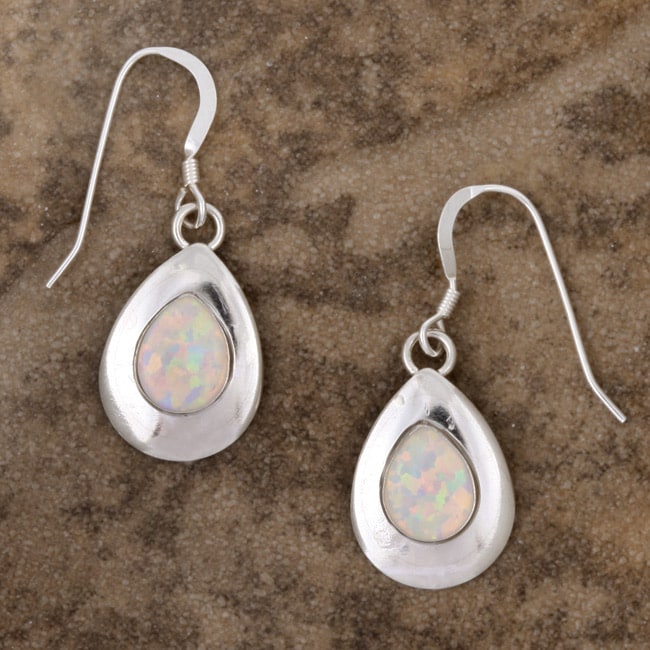 Handcrafted Lustrous Opal & Silver Earrings (India)