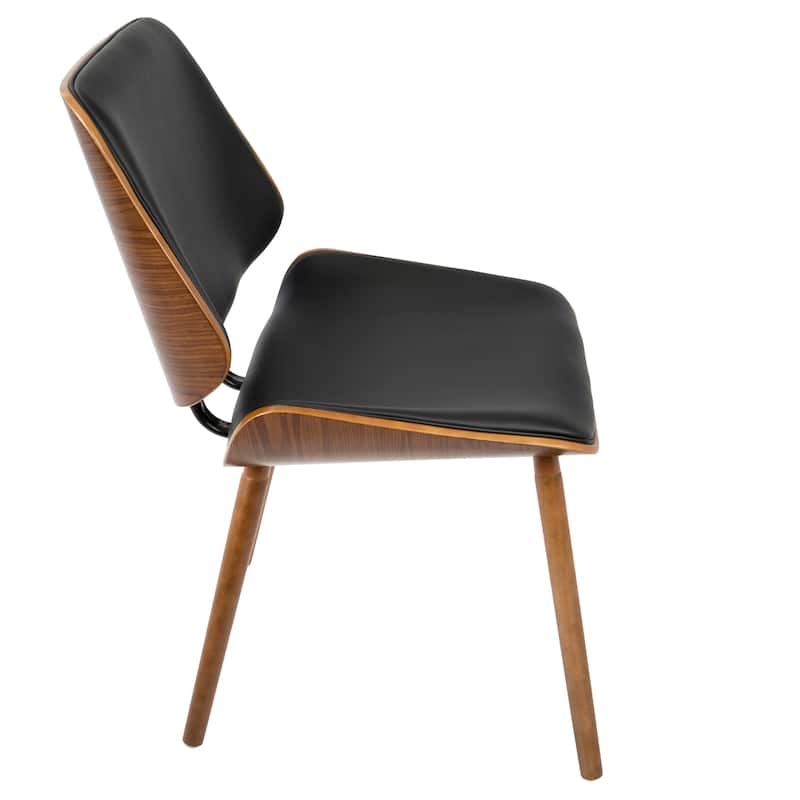 Lombardi Mid-Century Modern Upholstered Dining/Accent Chair (Set of 2) - black faux leather/walnut