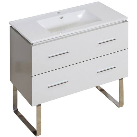 35.5-in. W Floor Mount White Vanity Set For 1 Hole Drilling