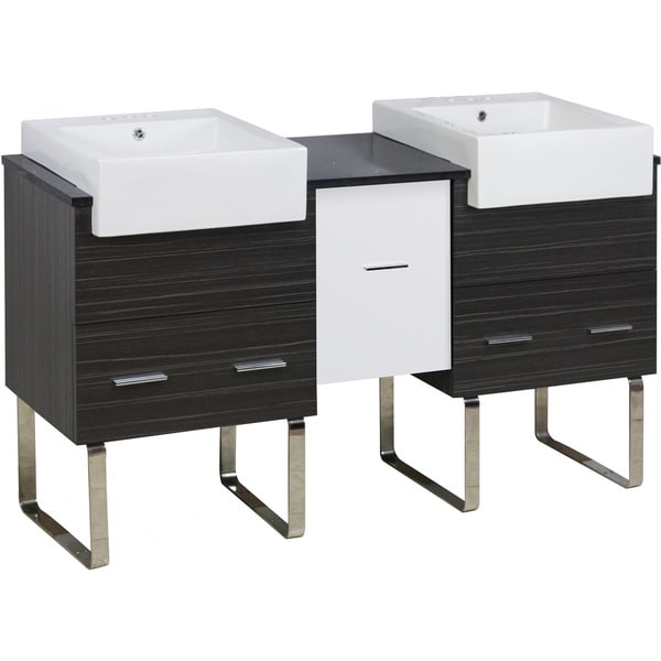 59.5-in. W Floor Mount Dawn Grey Vanity Set For 3H4-in. Drilling Black Galaxy Top