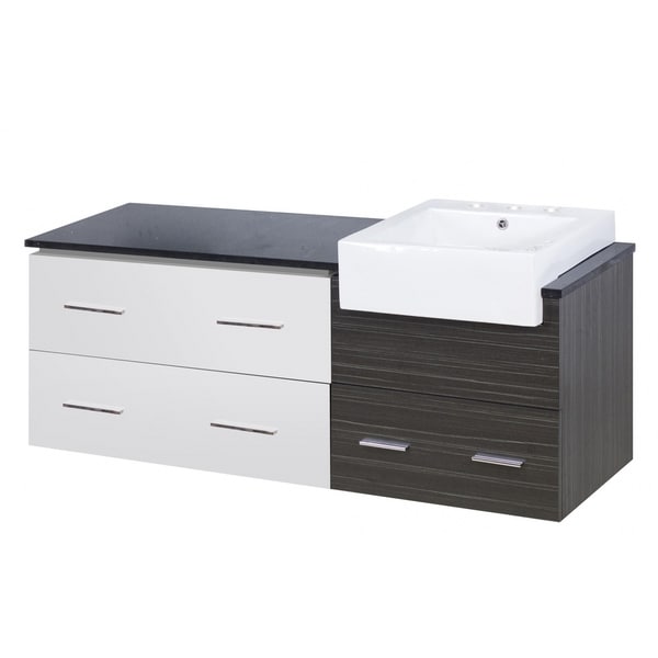 60.75-in. W Wall Mount Dawn Grey Vanity Set For 3H8-in. Drilling Black Galaxy Top
