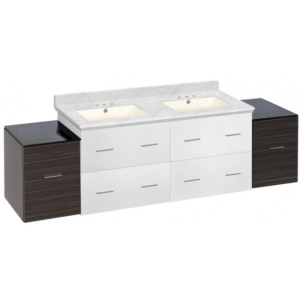 74.5-in. W Wall Mount Dawn Grey Vanity Set For 3H4-in. Drilling Bianca Carara Top Biscuit UM Sink