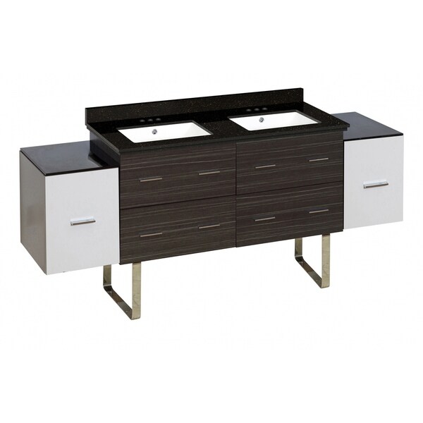 76-in. W Floor Mount Dawn Grey Vanity Set For 3H4-in. Drilling Black Galaxy Top White UM Sink