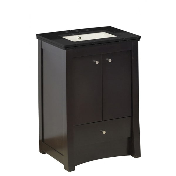 31.75-in. W Floor Mount Distressed Antique Walnut Vanity Set For 3H8-in. Drilling Black Galaxy Top Biscuit UM Sink