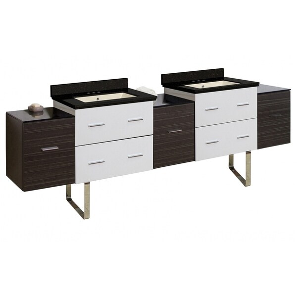 88.5-in. W Floor Mount Dawn Grey Vanity Set For 3H4-in. Drilling Black Galaxy Top Biscuit UM Sink