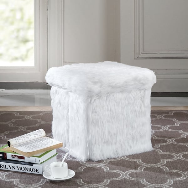 Faux Fur Collapsible Storage Ottoman Overstock 19790204 White