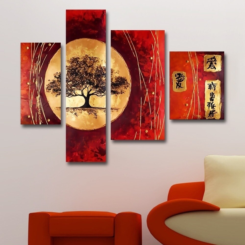 Shop Asian Tree Hand Painted 4 Piece Painting Overstock