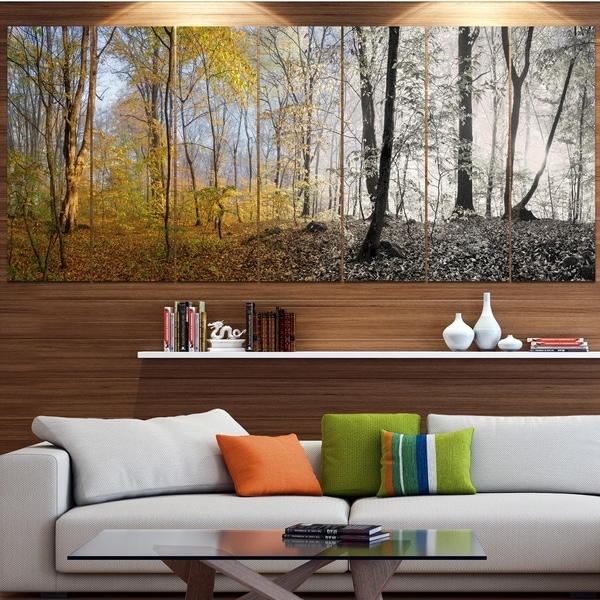 Designart 'Yellow Morning in Forest Panorama' Landscape Wall Artwork on Canvas