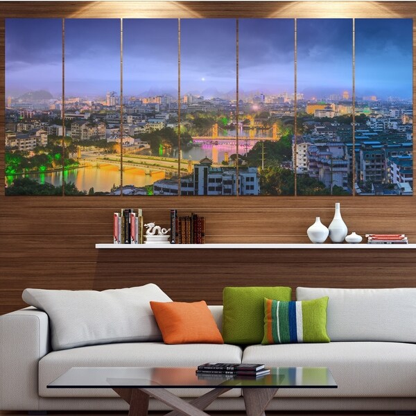 Designart ' Li River and Karst Hills Panorama' Modern Cityscape Wall Art
