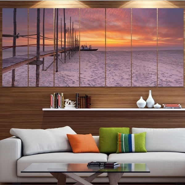 Designart 'Texel Island Seaside Jetty Panorama' Modern Seashore Canvas Wall Art