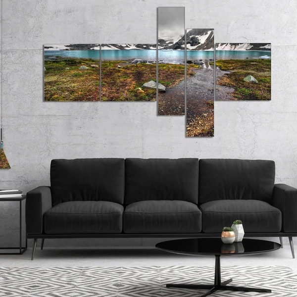 Designart 'Cloudy Sky above Mountain Lake' Landscape Canvas Art Print