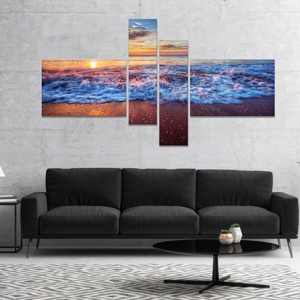 Designart 'Blue Sea Waves during Sunset' Seashore Canvas Art Print