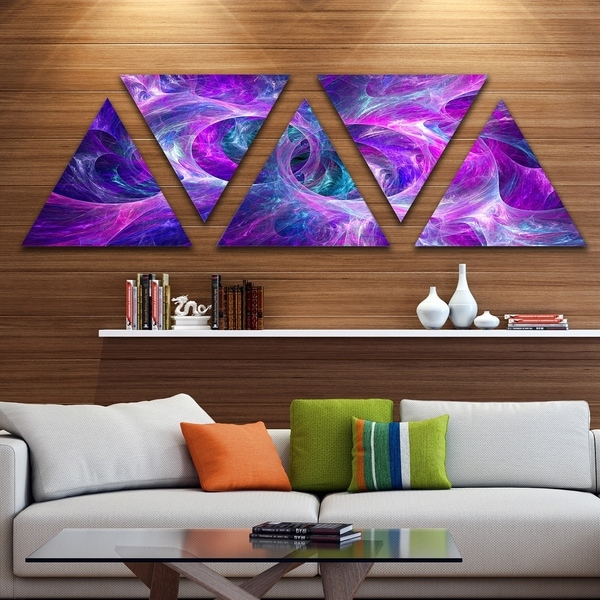 Designart 'Snow Purple Fractal Texture' Contemporary Triangle Canvas Art Print - 5 Panels