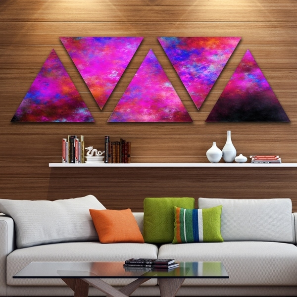 Designart 'Red Blue Starry Fractal Sky' Contemporary Art on Triangle Canvas - 5 Panels