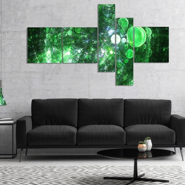 Designart 'Green Fractal Planet of Bubbles' Abstract Wall Art Canvas