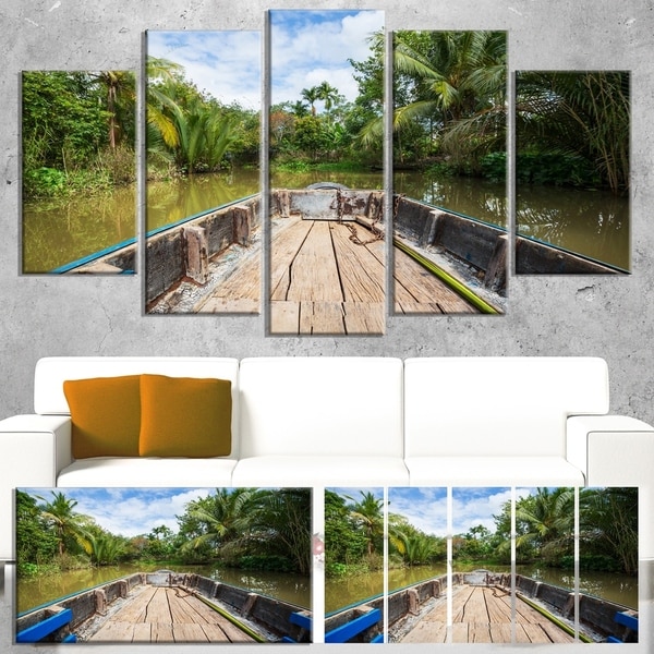 Designart 'Boat in Mekong River Vietnam' Oversized Landscape Canvas Art