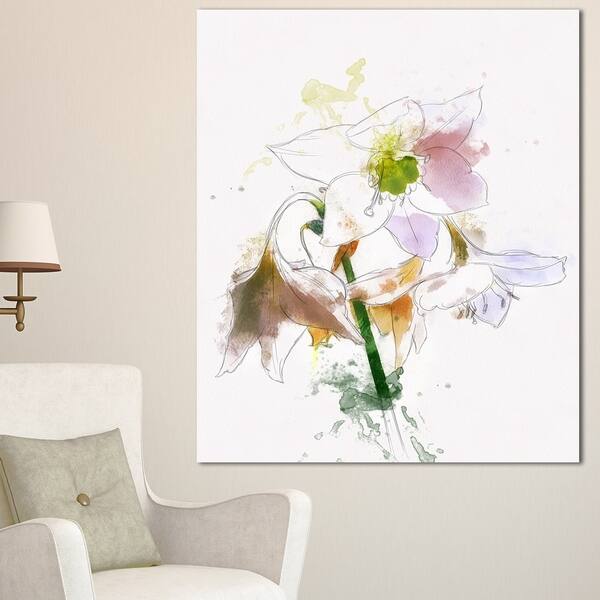 Designart 'Large Petal Watercolor Flower Sketch' Floral Canvas Artwork ...