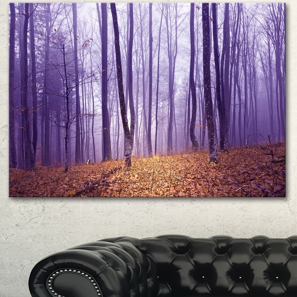 Designart 'Magenta Foggy Fairytale Forest' Large Forest Canvas Art