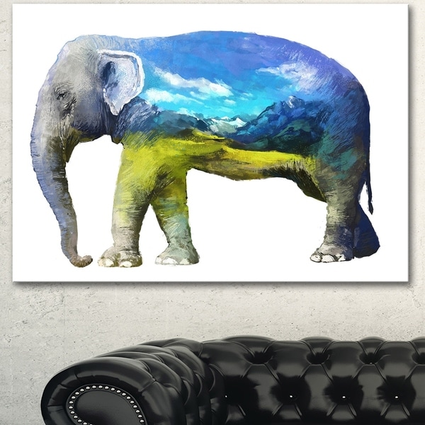 Designart 'Elephant Double Exposure Illustration' Large Animal Canvas Wall Art Print