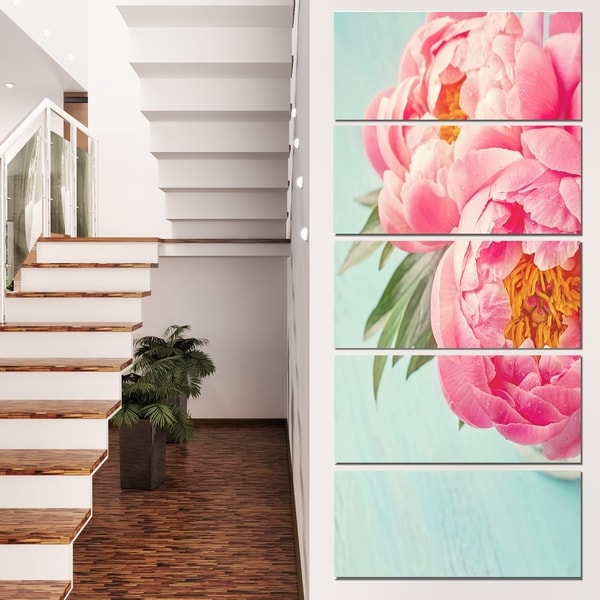 Designart 'Peony Flowers on Blue Background' Floral Canvas Artwork Print