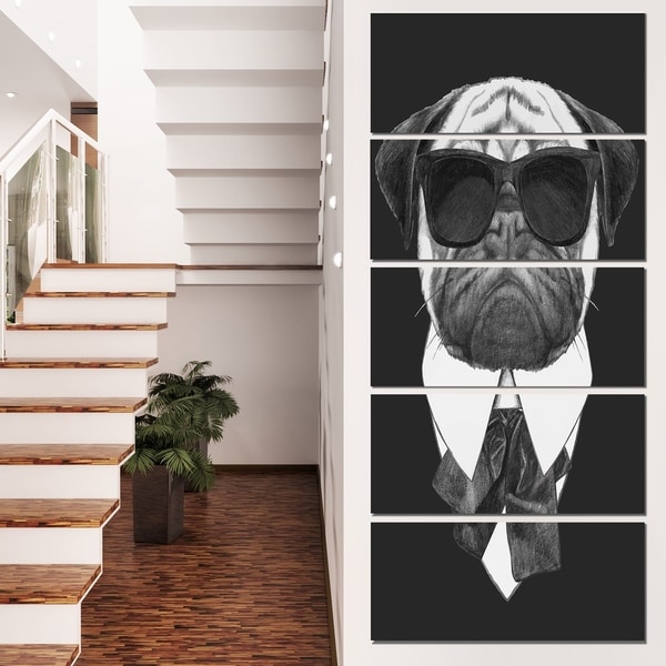 Designart 'Funny Dog with Black Glasses' Large Animal Wall Artwork