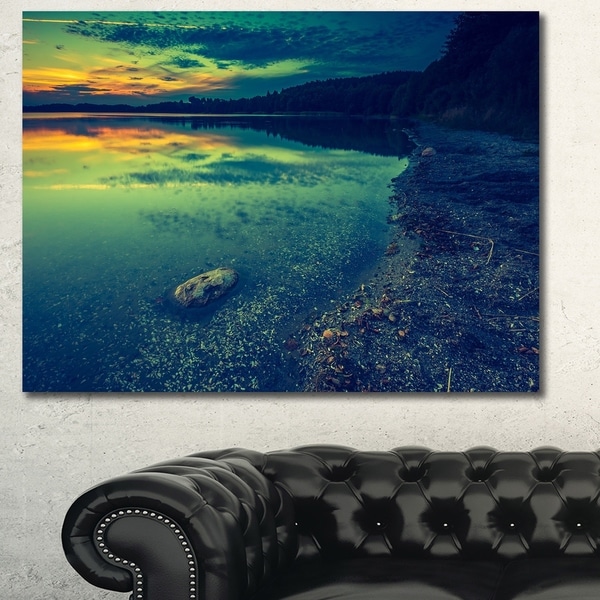 Designart 'Dark Vintage Lake at Sunset' Boat Canvas Artwork