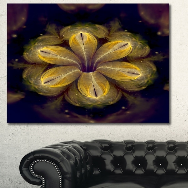 Designart 'Black Yellow Fractal Flower Pattern' Abstract Artwork on Canvas