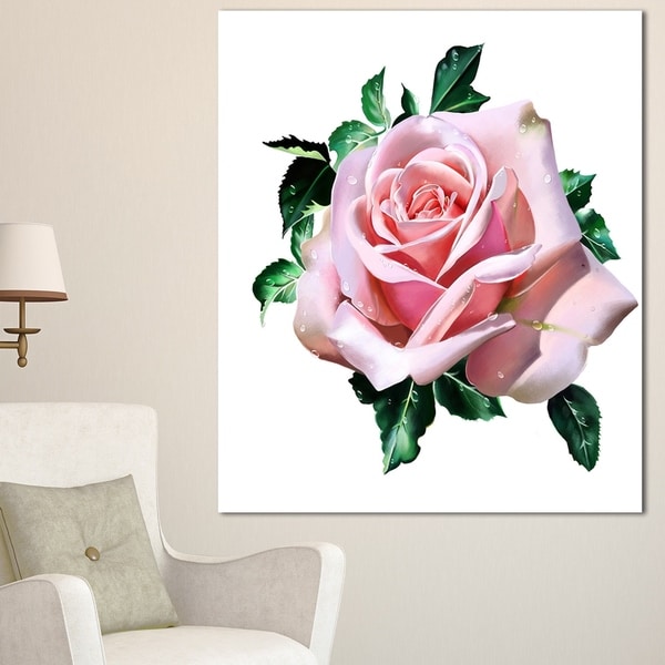 Designart 'Watercolor Rose with Green Leaves' Floral Canvas Artwork Print