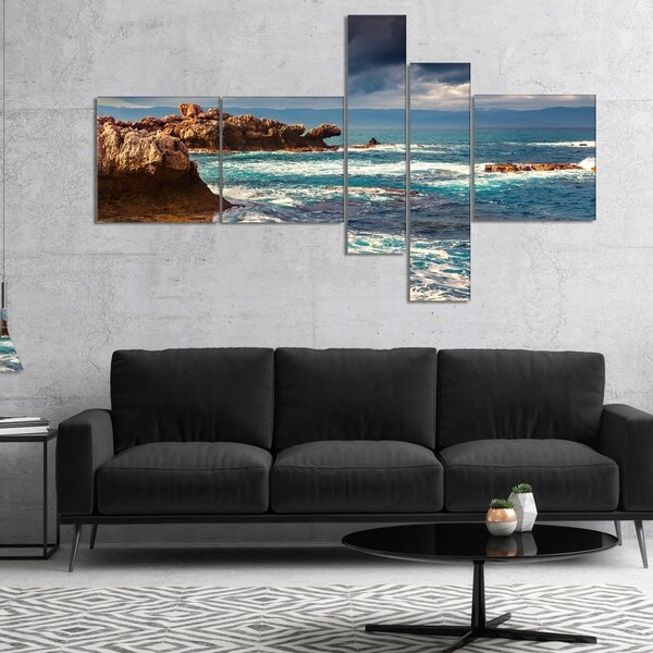 Designart 'Volcanic Beach Stormy Weather' Seashore Canvas Art Print
