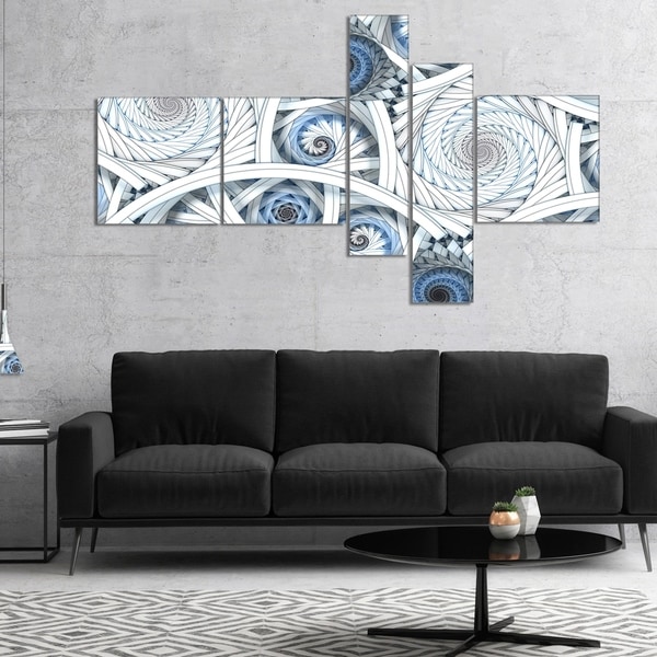 Designart 'White Spiral with Blue Fractal Art' Large abstract art