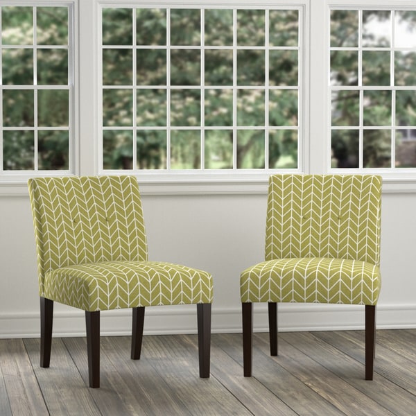 Handy Living Nunn Green Herringbone Set of 2 Armless Chairs