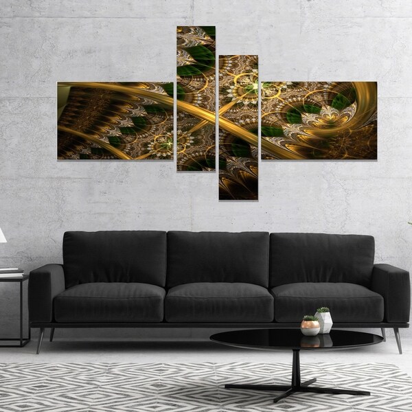 Designart 'Dark Green Gold Fractal Flower' Abstract Wall Art Canvas