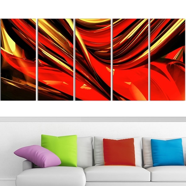 Design Art 'Fire Lines Red Abstract' 60-inch x 28-inch Canvas Art Print