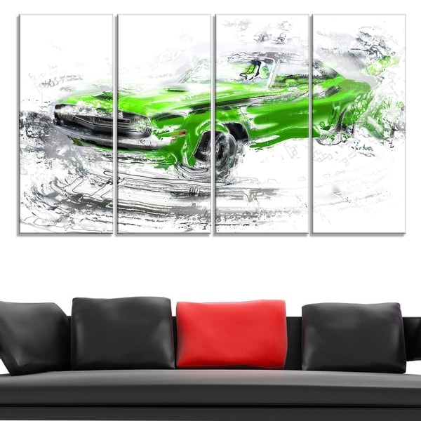 Green American Classic Car Large Gallery Wrapped Canvas