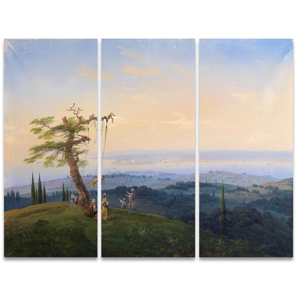 Design Art 'Reach for the Stars' 36 x 28-inch 3-panel Women on a Swing Scene Canvas Art Print
