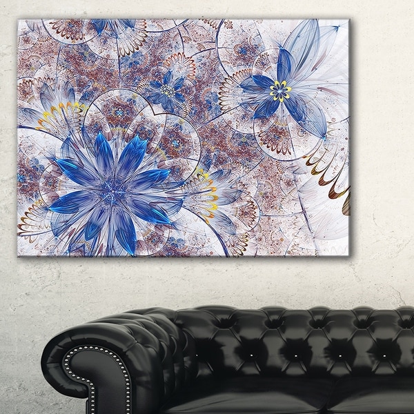 Blue Brown Grungy Floral Shapes - Large Floral Wall Art Canvas